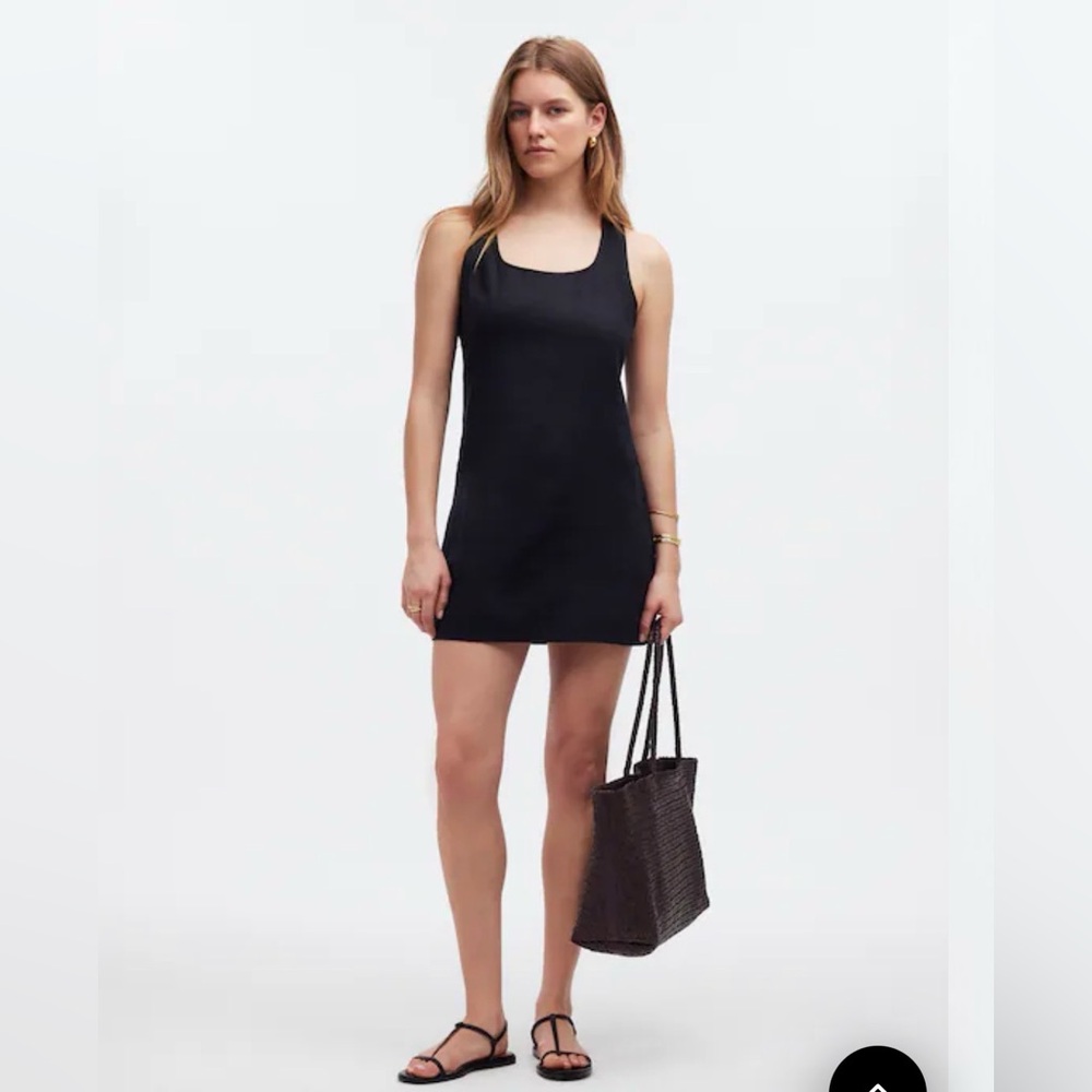 Madewell Cross-Back A-Line Mini Dress in Linen (True Black)